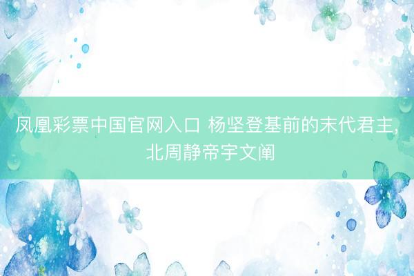 凤凰彩票中国官网入口 杨坚登基前的末代君主， 北周静帝宇文阐